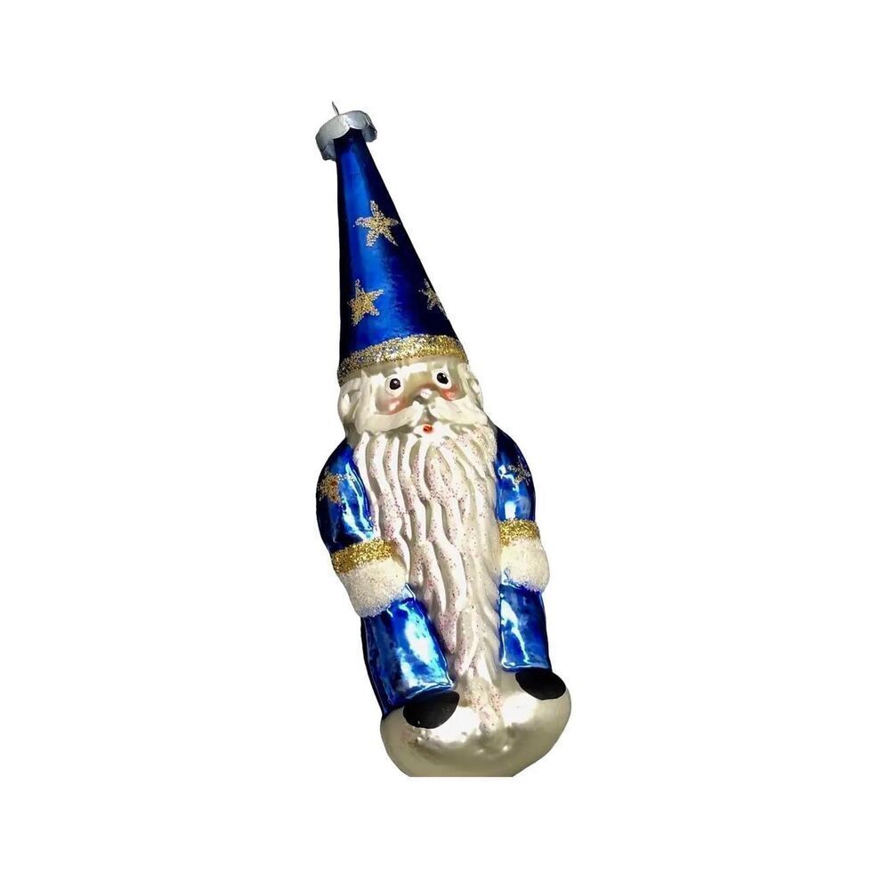 Vintage Mid Century Glossy Christmas Ornament Depicting Wizard Like Santa Claus